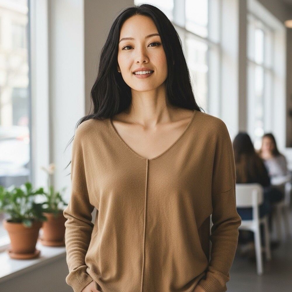 Cocoa Cozy V-Neck Center Seam Sweater